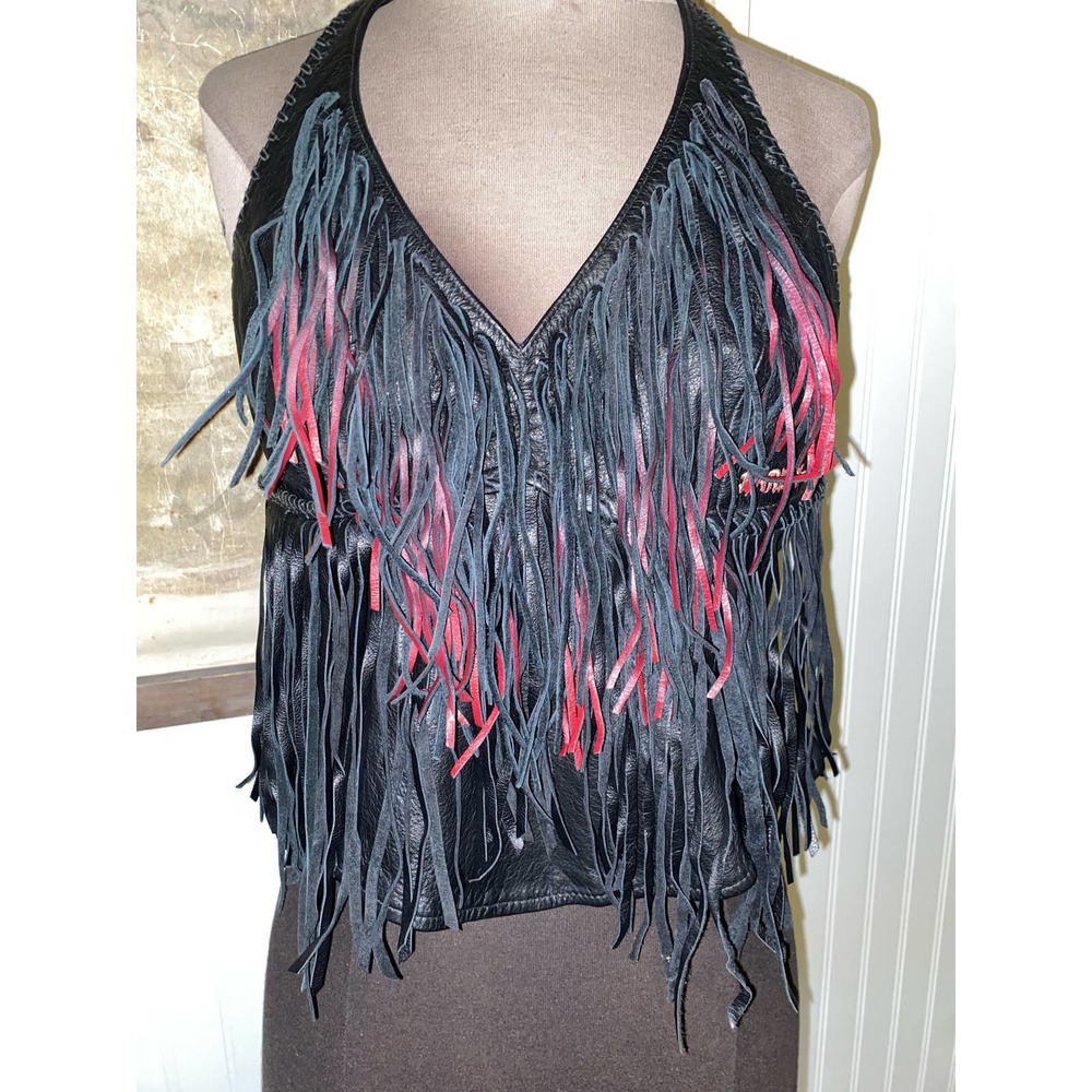 Harley Davidson Rare Black with Red Fringe Leather Halter